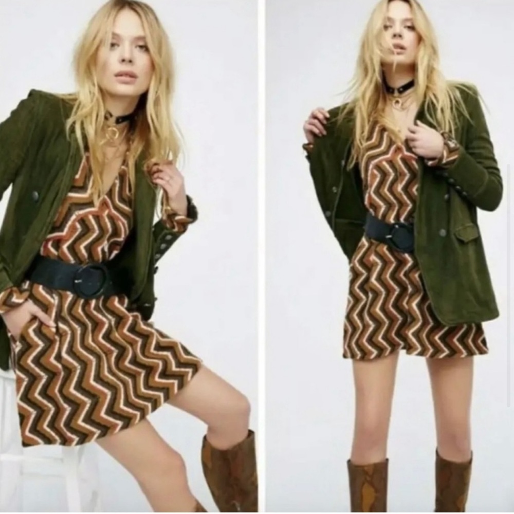 Free People Women's Rhiannon Chevron Sweater Dress Neutral Combo